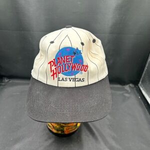 Vintage Planet Hollywood Las Vegas Baseball Cap Hat‎ White Pinstripe Adjustable